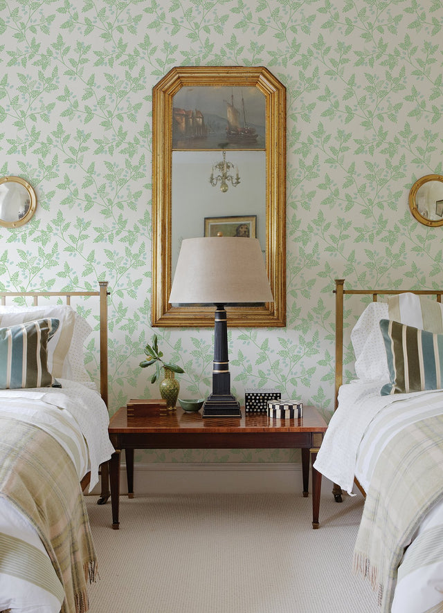 Ardell Light Green Botanical Wallpaper with Cream Faux Linen - A-Street Prints 4074-26600