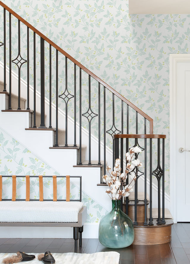Ardell Seafoam Botanical Wallpaper with Farmhouse Non Woven Style - Brewster 4074-26601