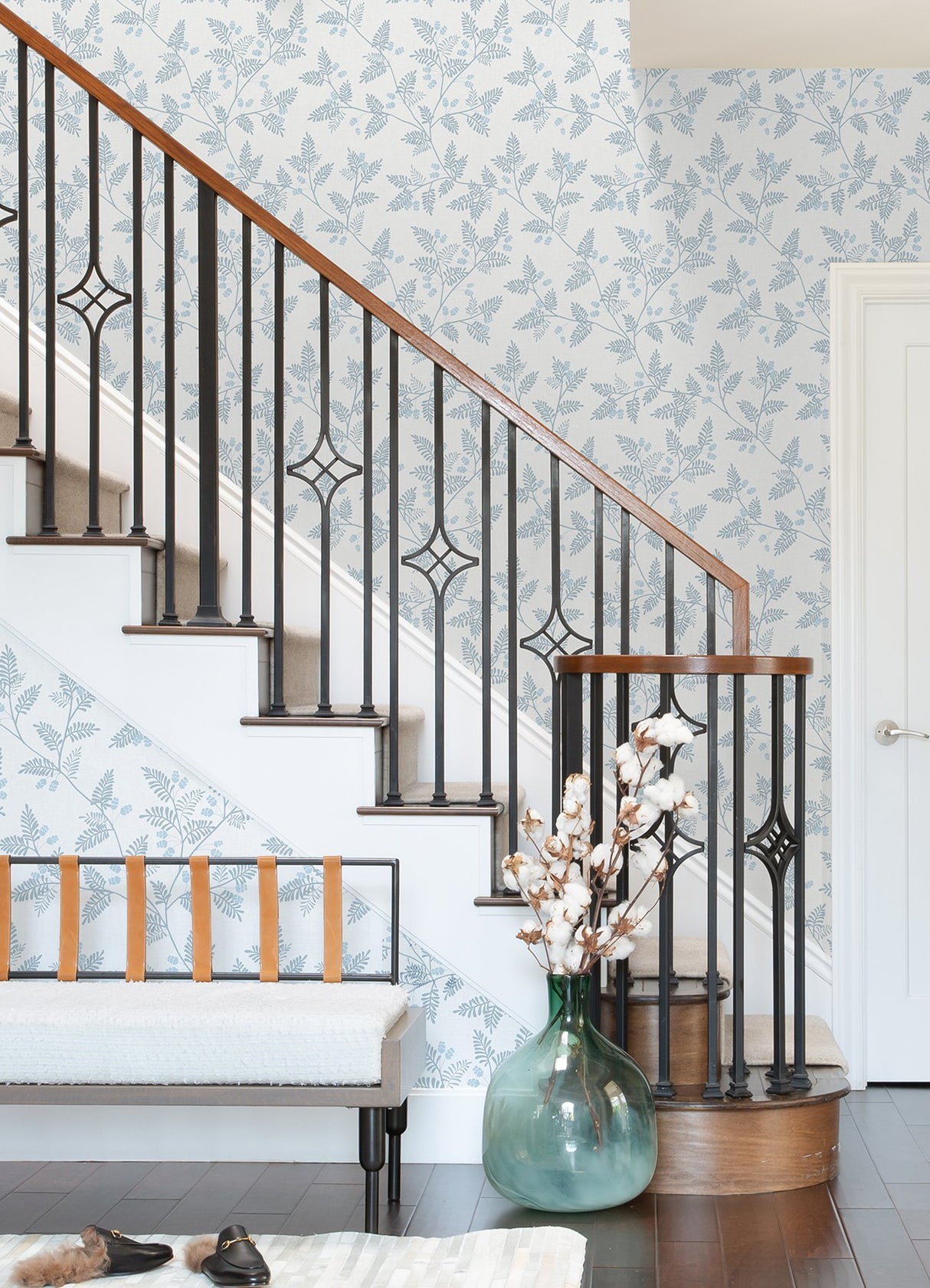 Ardell Light Blue Botanical Wallpaper with Farmhouse Botanical Pattern - A-Street Prints 4074-26602