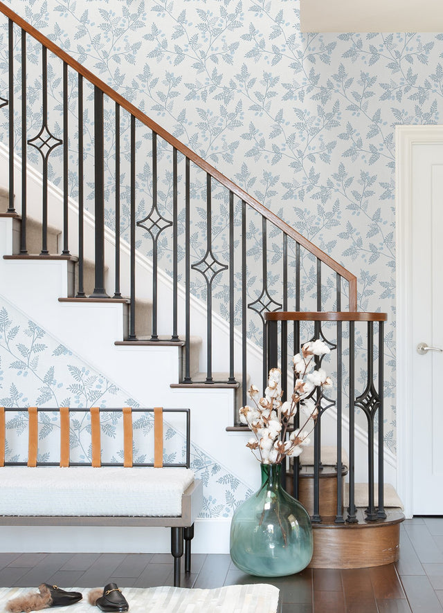 Ardell Light Blue Botanical Wallpaper with Farmhouse Botanical Pattern - A-Street Prints 4074-26602