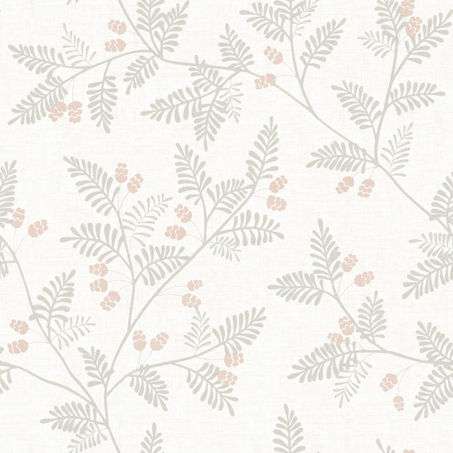 Ardell Taupe Botanical Wallpaper with Metallic Rose Gold Pine Cones - A-Street Prints 4074-26604
