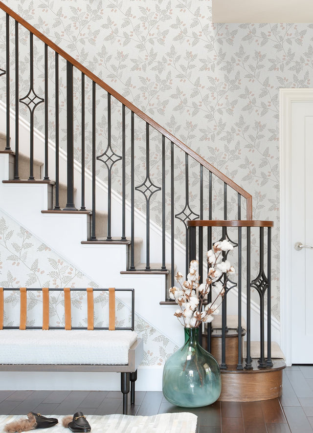 Ardell Taupe Botanical Wallpaper with Metallic Rose Gold Pine Cones - A-Street Prints 4074-26604
