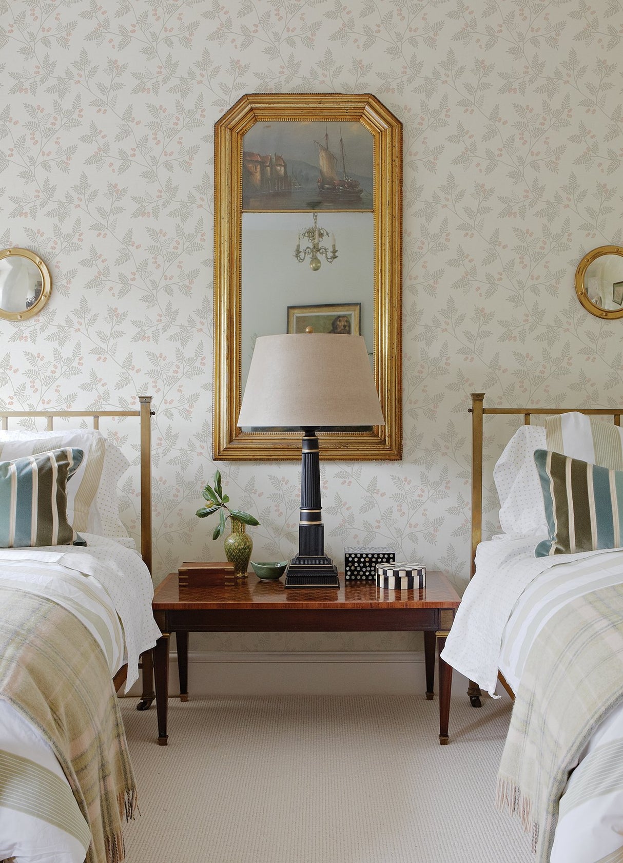 Ardell Taupe Botanical Wallpaper with Metallic Rose Gold Pine Cones - A-Street Prints 4074-26604