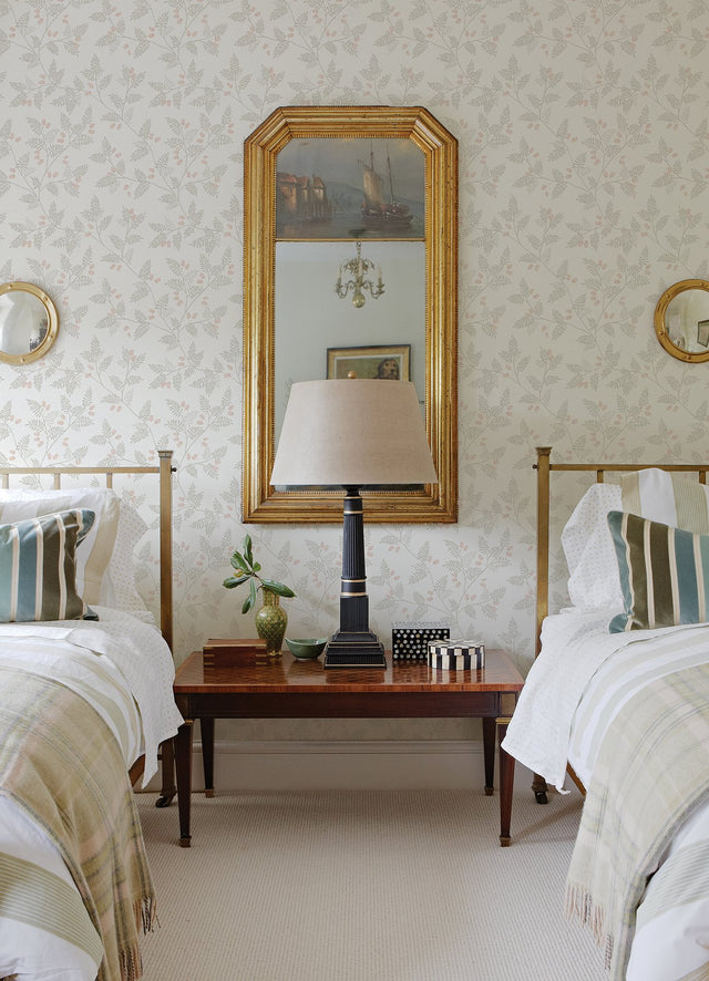 Ardell Taupe Botanical Wallpaper with Metallic Rose Gold Pine Cones - A-Street Prints 4074-26604