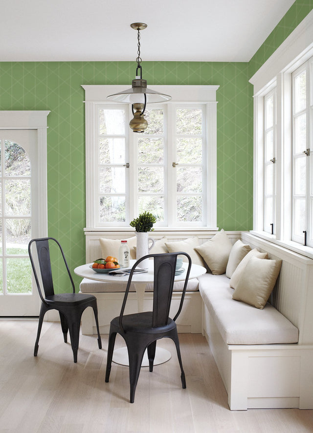Walcott Light Green Stitched Trellis Wallpaper with Geometric Stitched Lattice - A-Street Prints 4074-26605