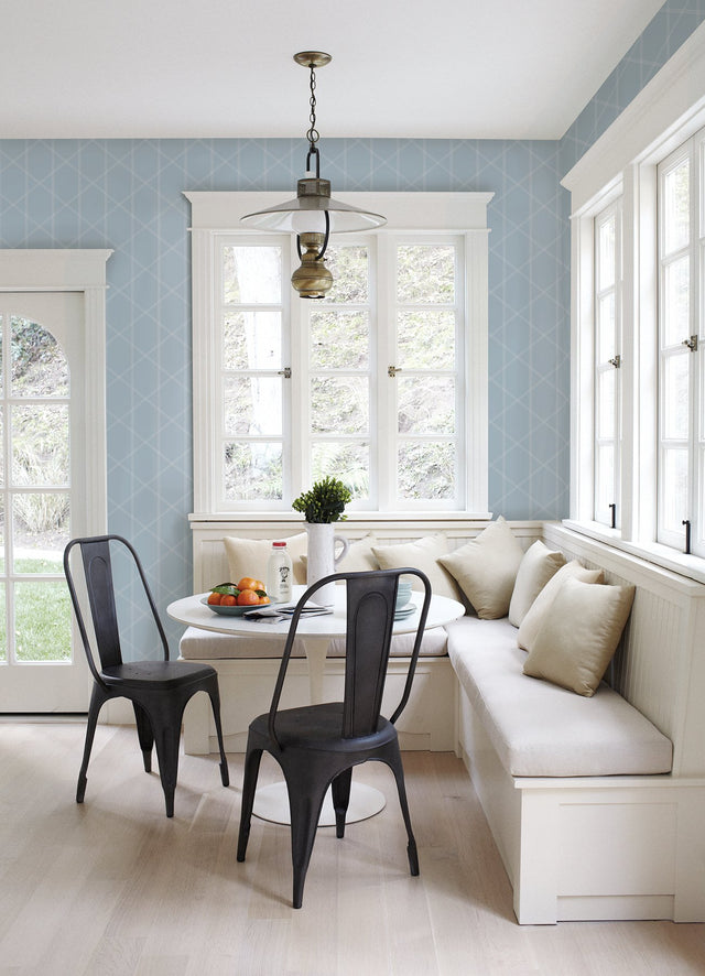 Walcott Light Blue Stitched Trellis Wallpaper with Modern Geometric Pattern - A-Street Prints 4074-26607