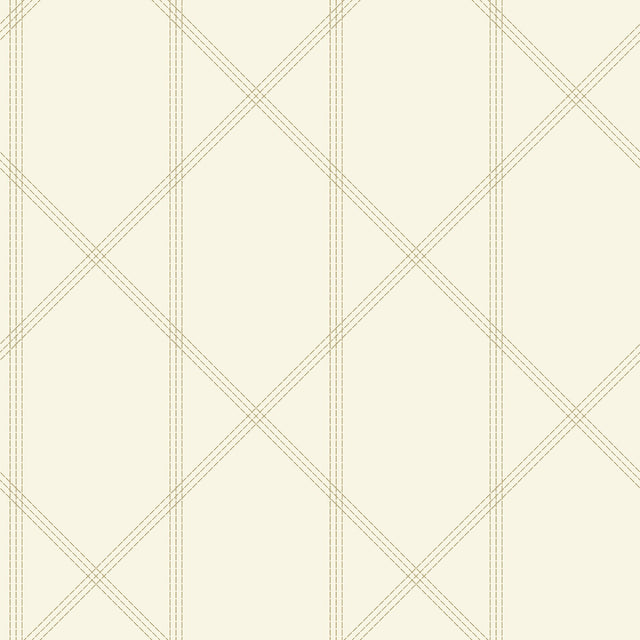 Walcott Cream Stitched Trellis Wallpaper with Metallic Gold Geometric Trellis - A-Street Prints 4074-26608