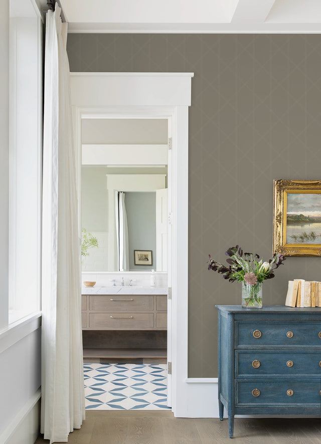 Walcott Light Grey Stitched Trellis Wallpaper with Modern Geometric Pattern - A-Street Prints 4074-26609