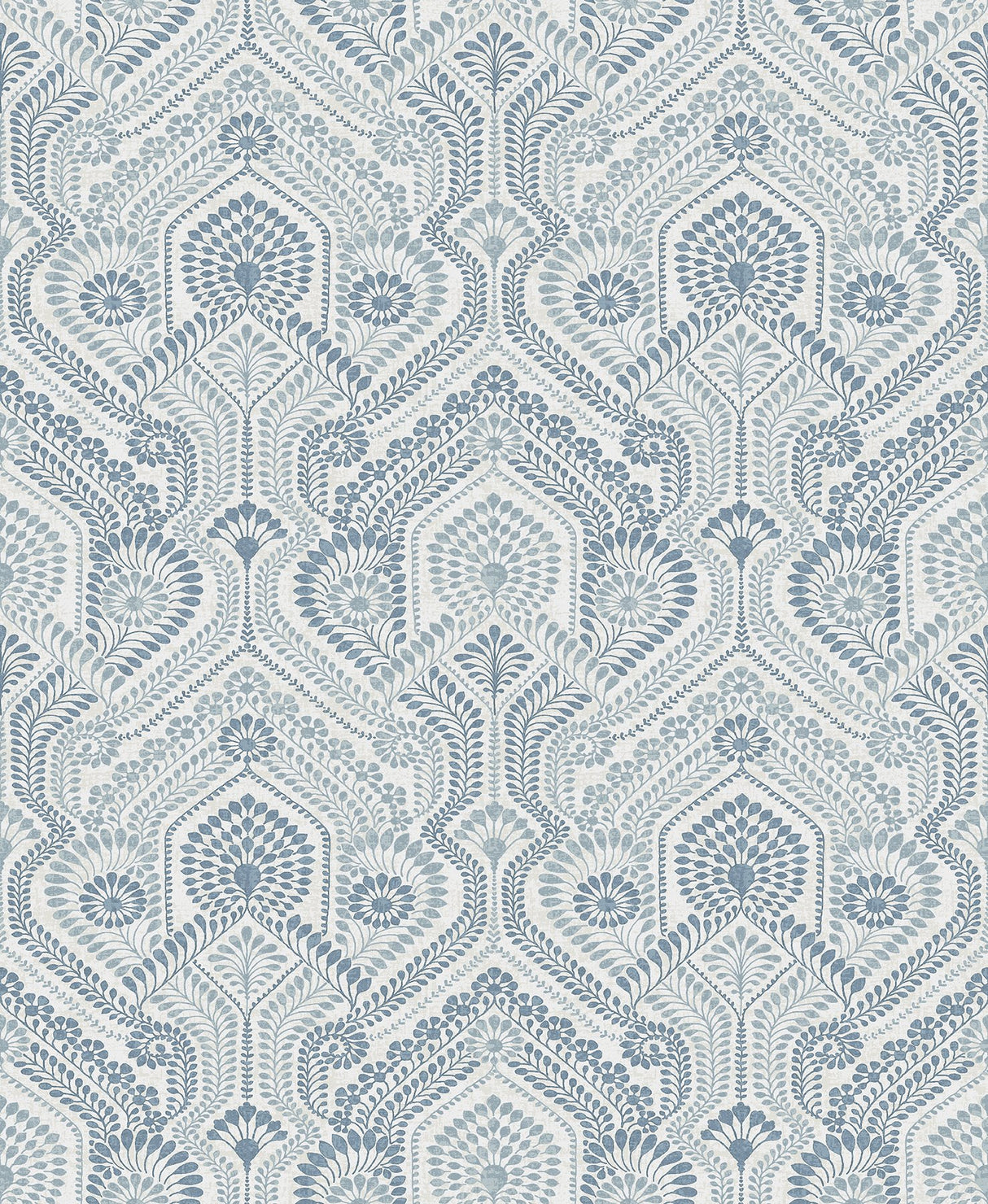 Fernback Blue Ornate Botanical Wallpaper with Arts & Crafts Floral Columns - A-Street Prints 4074-26611