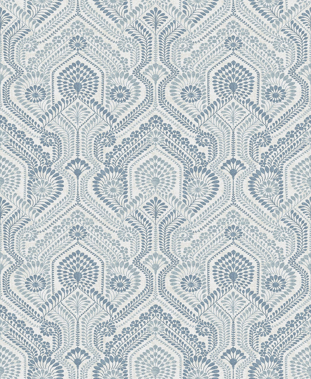 Fernback Blue Ornate Botanical Wallpaper with Arts & Crafts Floral Columns - A-Street Prints 4074-26611