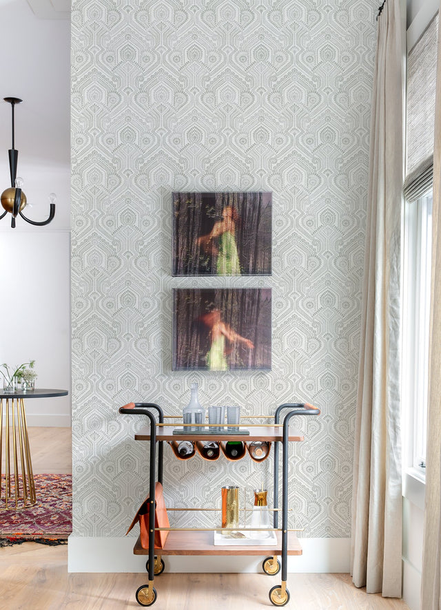 Fernback Grey Ornate Botanical Wallpaper with Arts & Crafts Botanical Motif - A?Street Prints 4074-26612