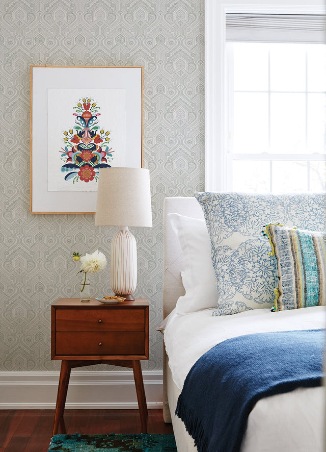 Fernback Grey Ornate Botanical Wallpaper with Arts & Crafts Botanical Motif - A?Street Prints 4074-26612