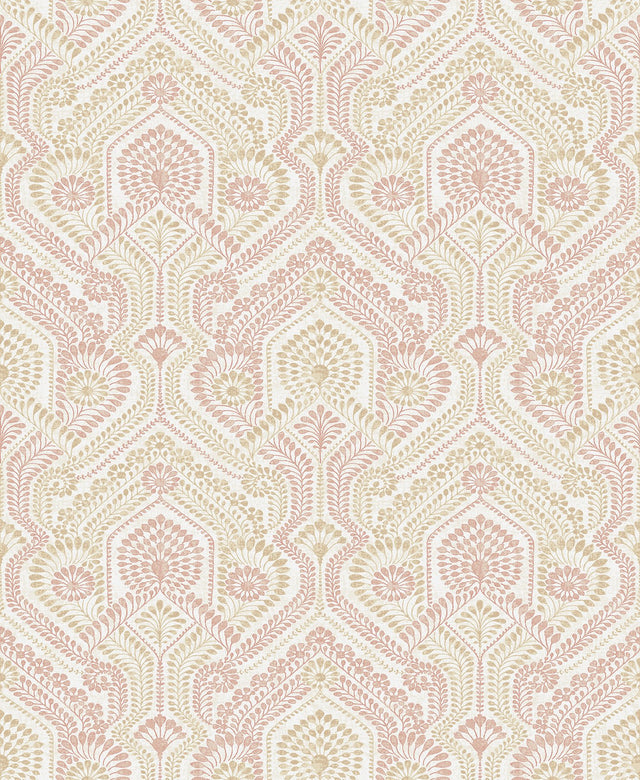 Fernback Pink Ornate Botanical Wallpaper with Farmhouse Botanical Pattern - A-Street Prints 4074-26613
