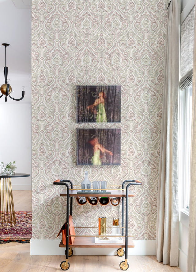Fernback Pink Ornate Botanical Wallpaper with Farmhouse Botanical Pattern - A-Street Prints 4074-26613