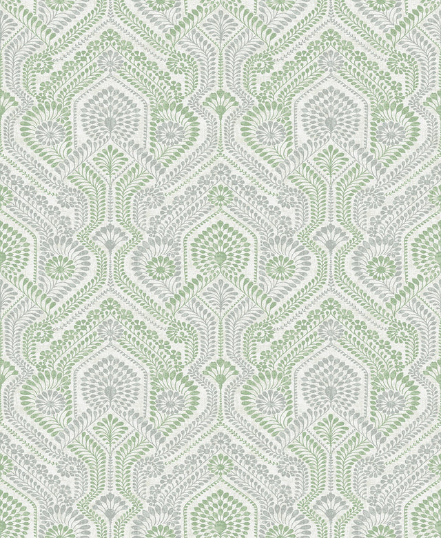 Fernback Green Ornate Botanical Wallpaper with Farmhouse Botanical Pattern - A-Street Prints 4074-26614