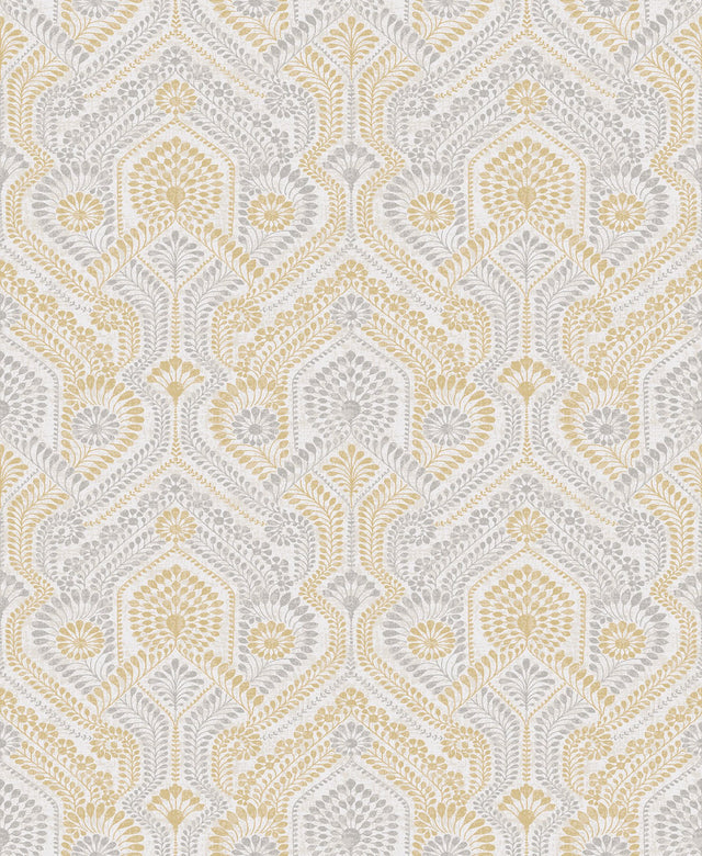Fernback Yellow Ornate Botanical Wallpaper with Farmhouse Botanical Pattern - A-Street Prints 4074-26615