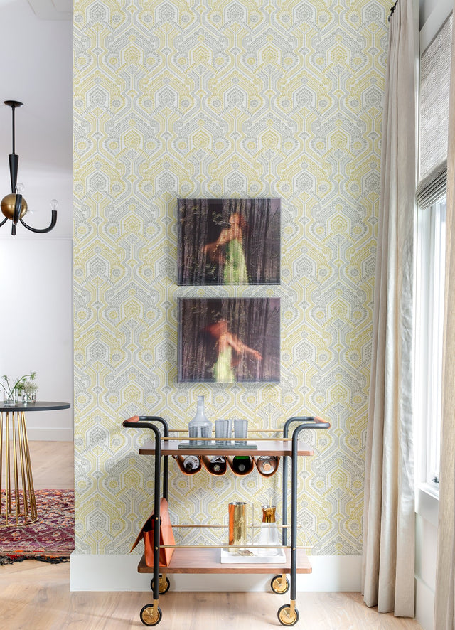 Fernback Yellow Ornate Botanical Wallpaper with Farmhouse Botanical Pattern - A-Street Prints 4074-26615