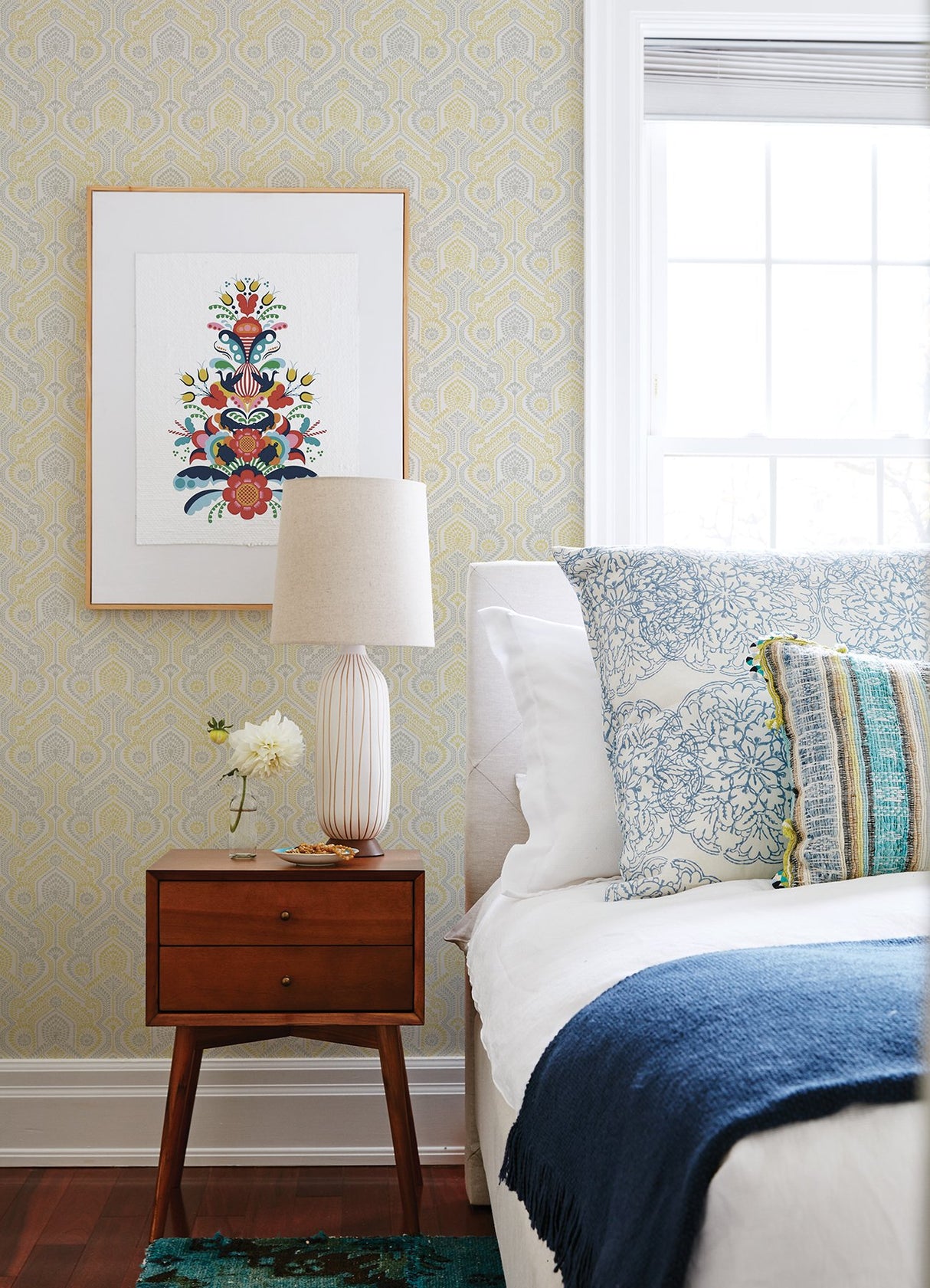 Fernback Yellow Ornate Botanical Wallpaper with Farmhouse Botanical Pattern - A-Street Prints 4074-26615