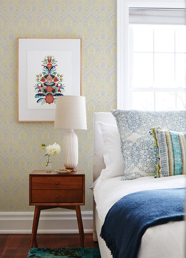 Fernback Yellow Ornate Botanical Wallpaper with Farmhouse Botanical Pattern - A-Street Prints 4074-26615
