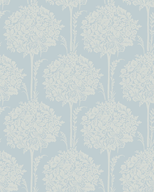 Zaria Light Blue Topiary Wallpaper with Botanical Trees Motif - A-Street Prints 4074-26622