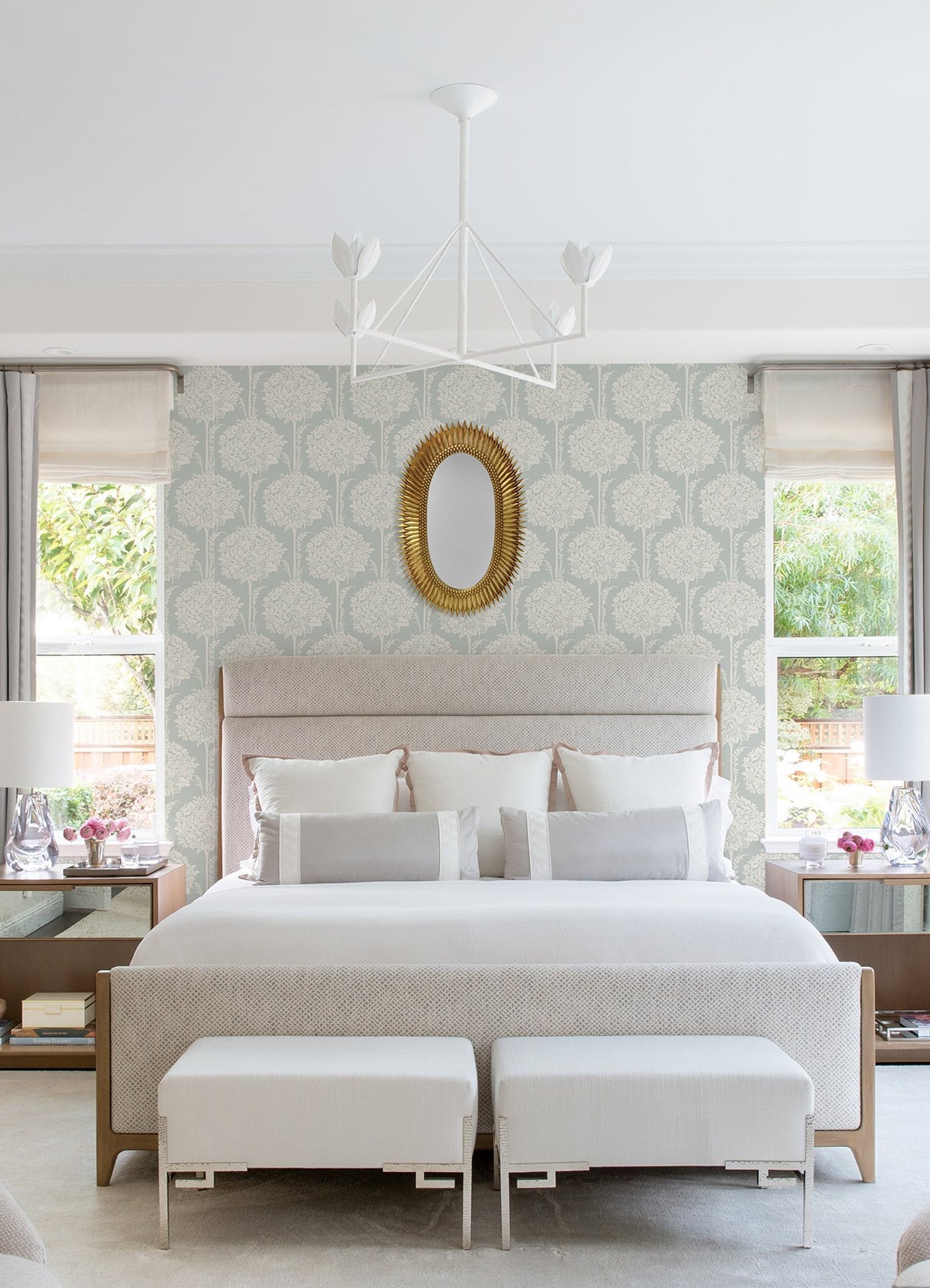 Zaria Light Blue Topiary Wallpaper with Botanical Trees Motif - A-Street Prints 4074-26622