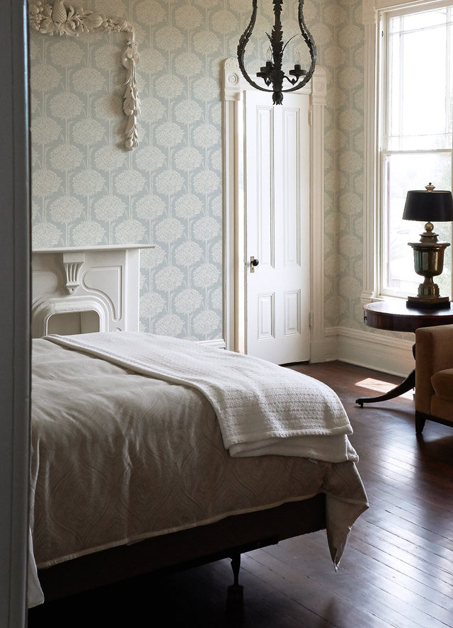 Zaria Light Blue Topiary Wallpaper with Botanical Trees Motif - A-Street Prints 4074-26622