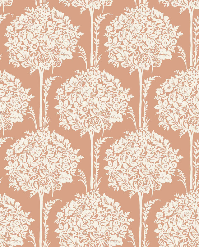 Zaria Apricot Topiary Wallpaper with Botanical Topiary Pattern - A-Street Prints 4074-26624