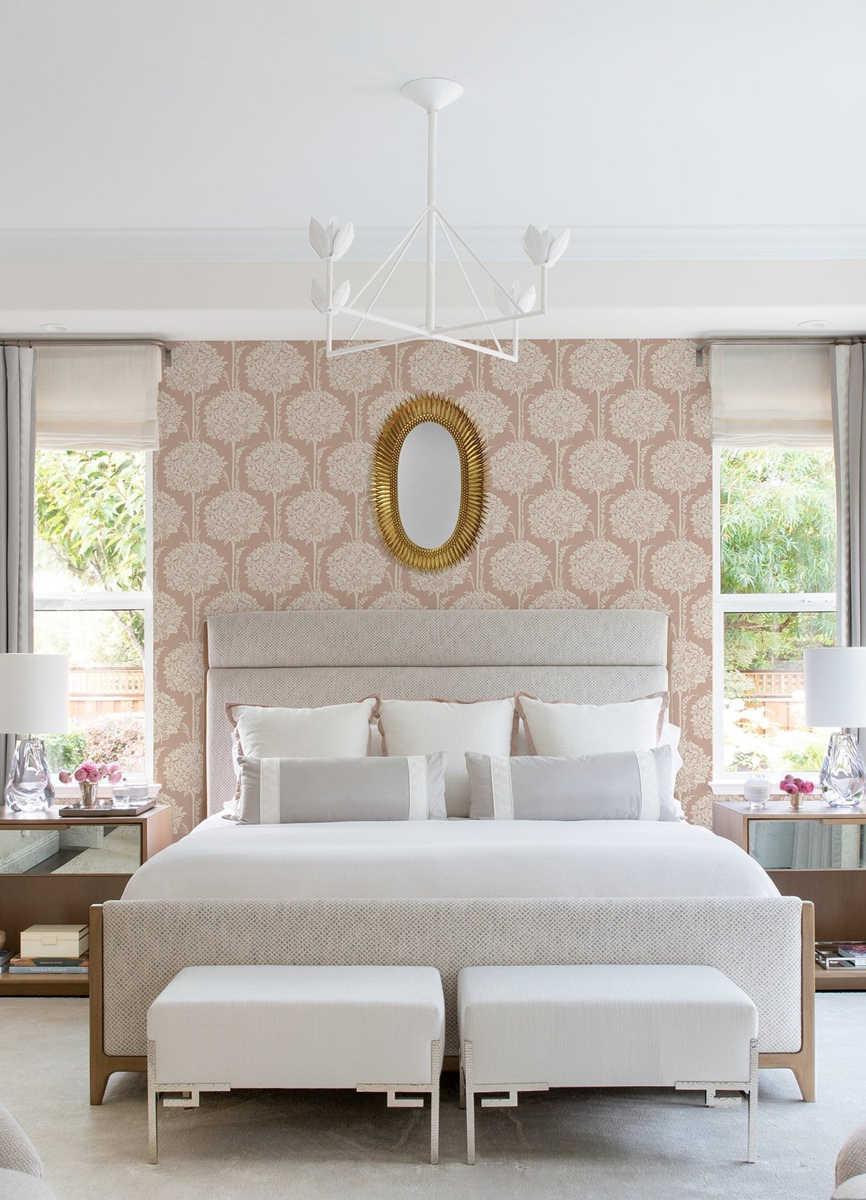 Zaria Apricot Topiary Wallpaper with Botanical Topiary Pattern - A-Street Prints 4074-26624