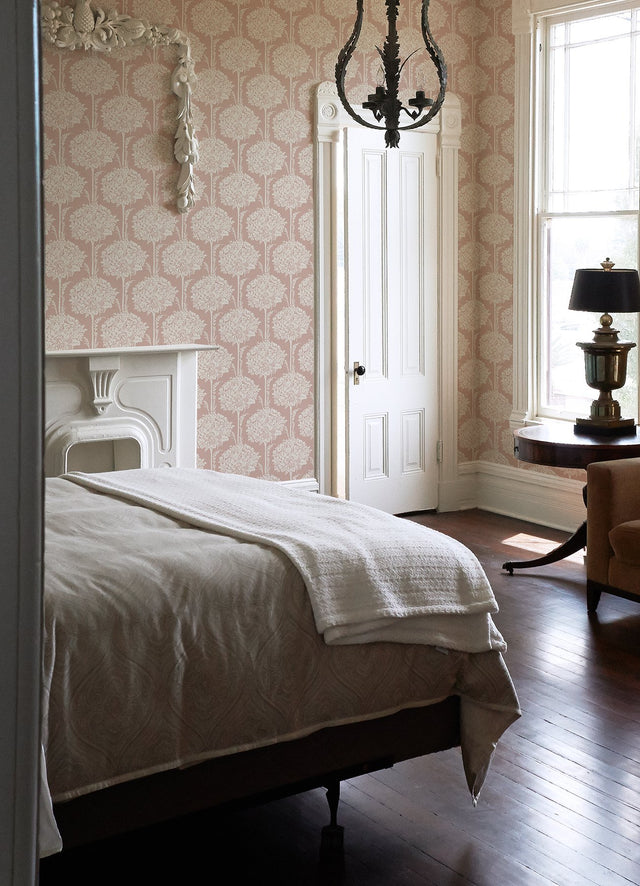 Zaria Apricot Topiary Wallpaper with Botanical Topiary Pattern - A-Street Prints 4074-26624