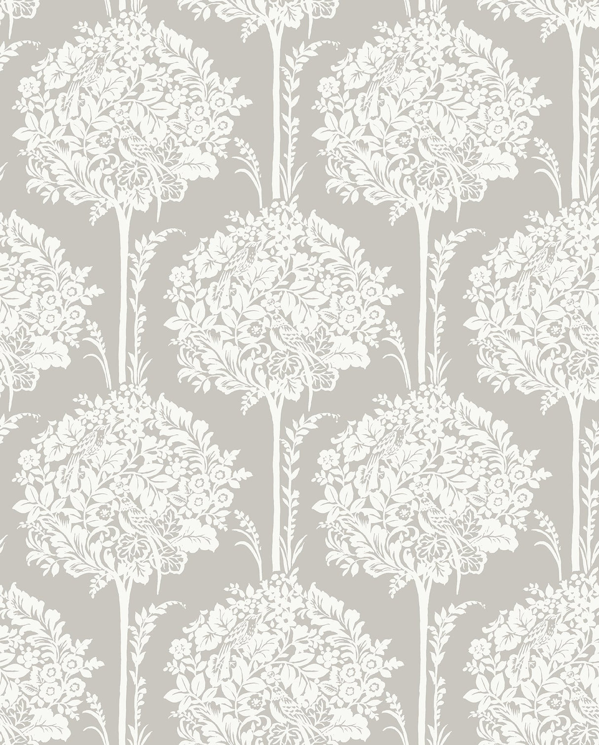 Zaria Grey Topiary Wallpaper with Botanical Trees Motif - A-Street Prints 4074-26625