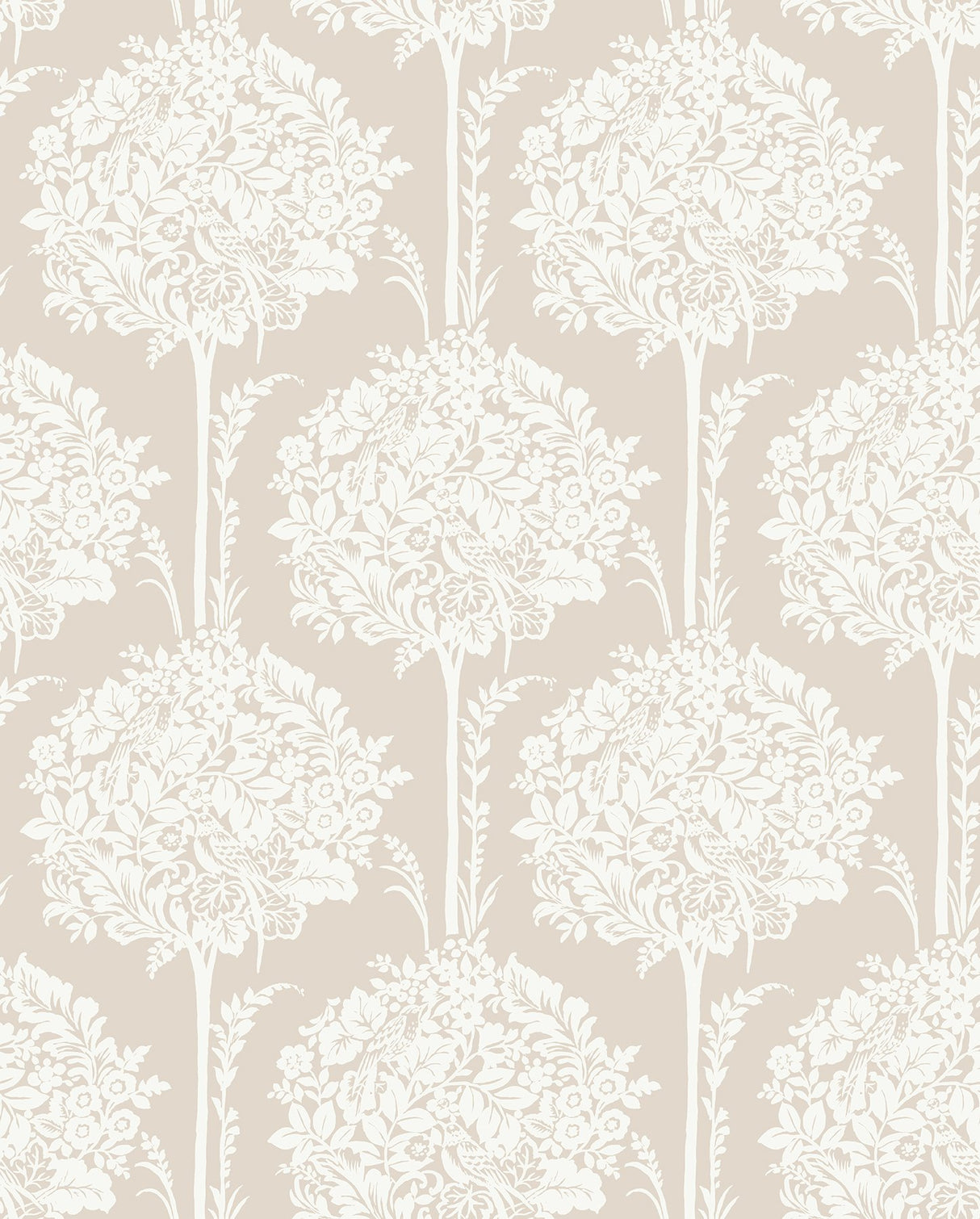 Zaria Taupe Topiary Wallpaper with Traditional Botanical Trees Motif - A-Street Prints 4074-26626