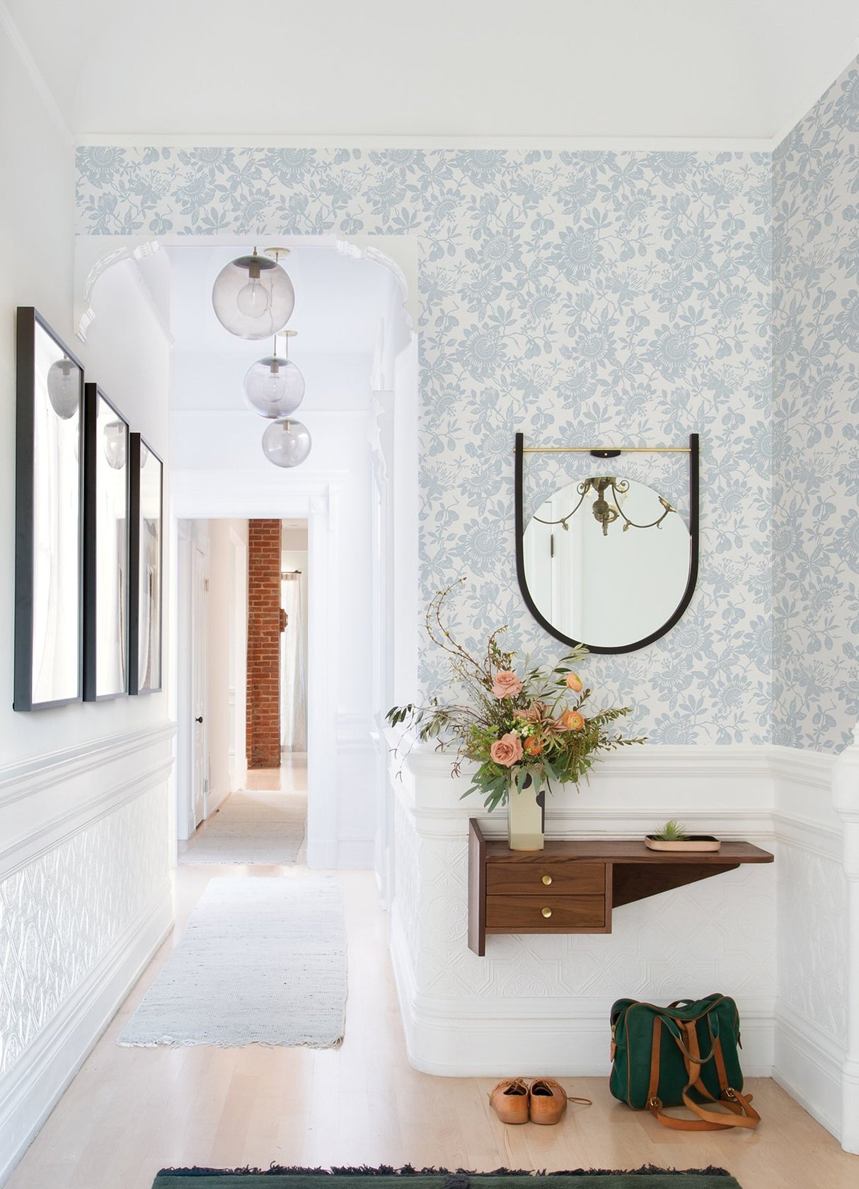 Helen Light Blue Floral Trail Wallpaper with Metallic Textured Botanical Pattern - A-Street Prints 4074-26631
