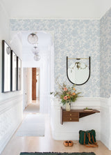 Helen Light Blue Floral Trail Wallpaper with Metallic Textured Botanical Pattern - A-Street Prints 4074-26631