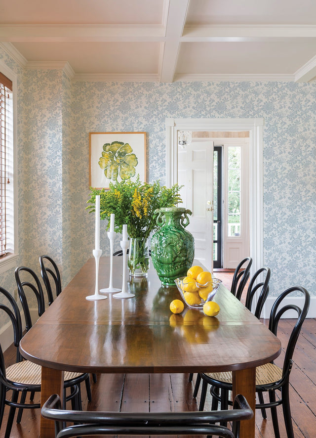 Helen Light Blue Floral Trail Wallpaper with Metallic Textured Botanical Pattern - A-Street Prints 4074-26631