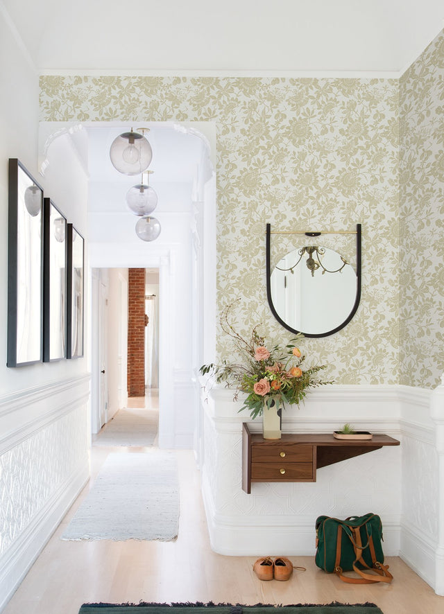 Helen Gold Floral Trail Wallpaper with Modern Botanical Flowers - Brewster 4074-26632