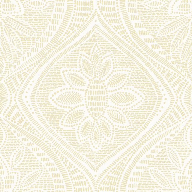 Scout Light Yellow Floral Ogee Wallpaper with Raised Ink Textured Botanical Motif - A-Street Prints 4074-26638