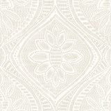 Scout Light Grey Floral Ogee Wallpaper with Raised Ink Textured Finish - A-Street Prints 4074-26639