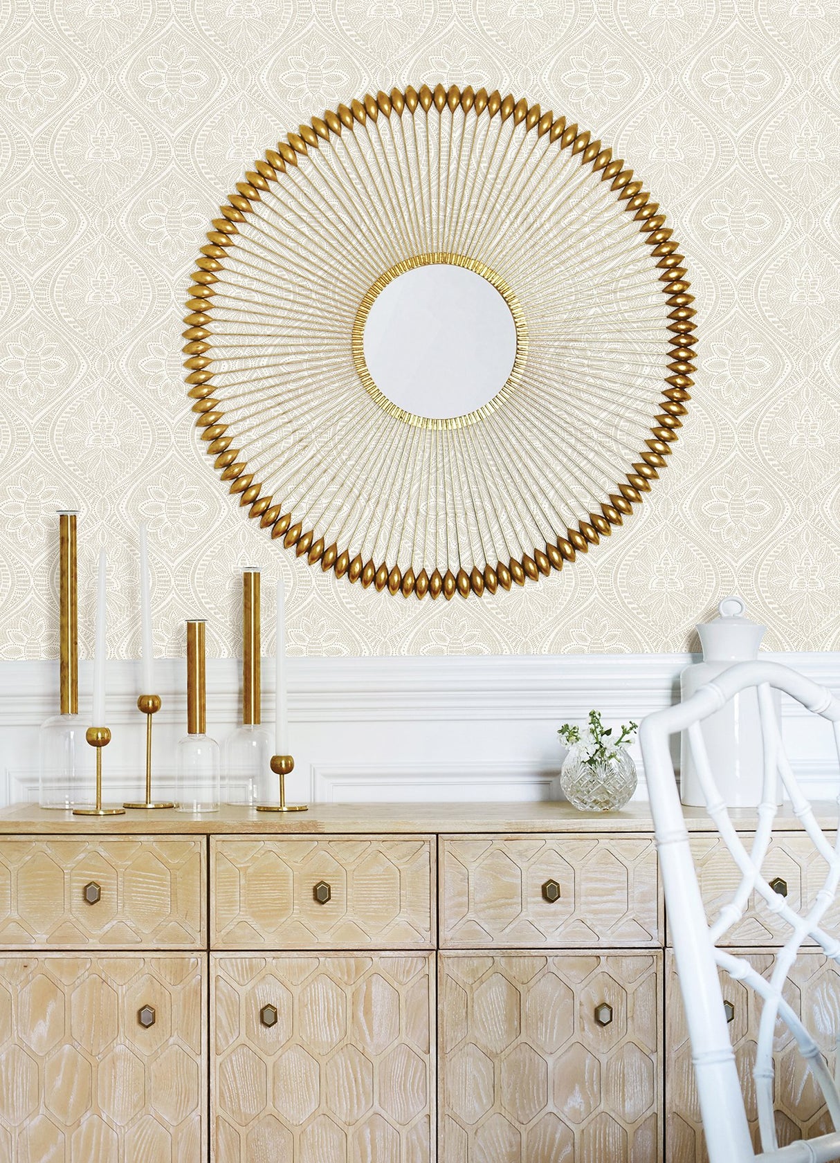 Scout Light Grey Floral Ogee Wallpaper with Raised Ink Textured Finish - A-Street Prints 4074-26639