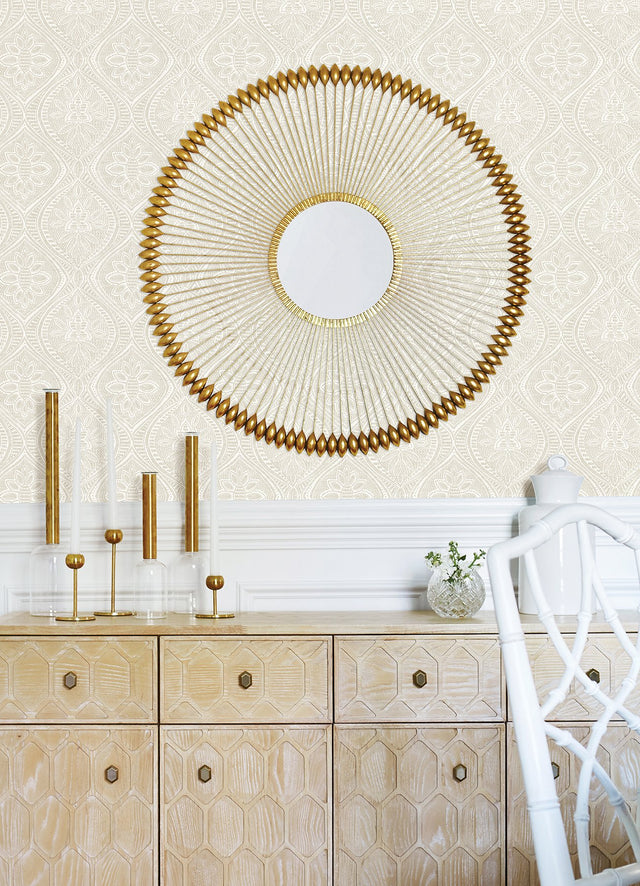 Scout Light Grey Floral Ogee Wallpaper with Raised Ink Textured Finish - A-Street Prints 4074-26639