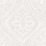 Scout Lavender Floral Ogee Wallpaper with Raised Ink Farmhouse Botanical Motif - Brewster 4074-26641