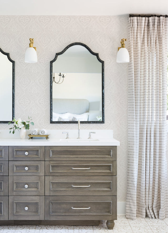 Scout Lavender Floral Ogee Wallpaper with Raised Ink Farmhouse Botanical Motif - Brewster 4074-26641