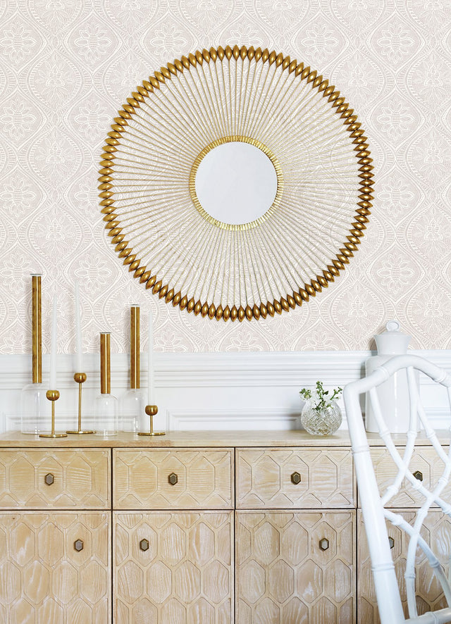 Scout Lavender Floral Ogee Wallpaper with Raised Ink Farmhouse Botanical Motif - Brewster 4074-26641