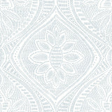 Scout Light Blue Floral Ogee Wallpaper with Raised Ink Textured Botanical Motif - A-Street Prints 4074-26642