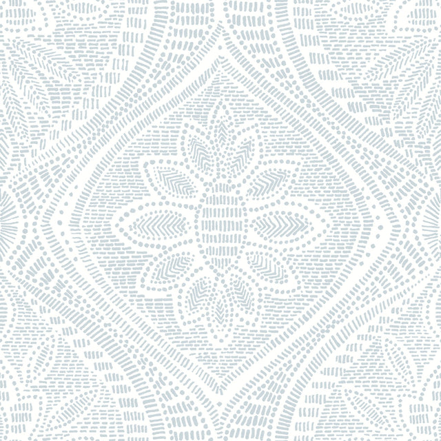 Scout Light Blue Floral Ogee Wallpaper with Raised Ink Textured Botanical Motif - A-Street Prints 4074-26642