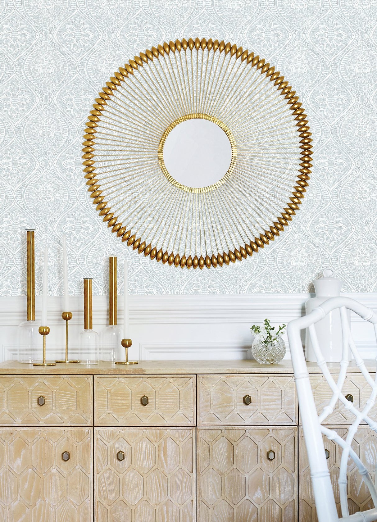 Scout Light Blue Floral Ogee Wallpaper with Raised Ink Textured Botanical Motif - A-Street Prints 4074-26642