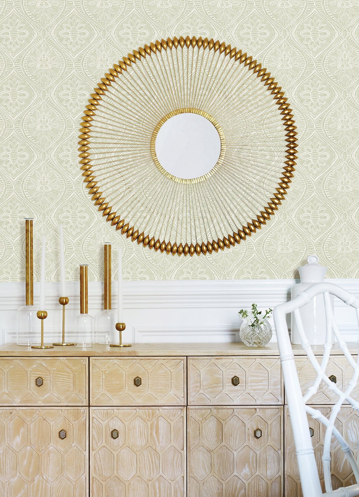 Scout Moss Floral Ogee Wallpaper with Botanical Floral Ogee Motif - A-Street Prints 4074-26643