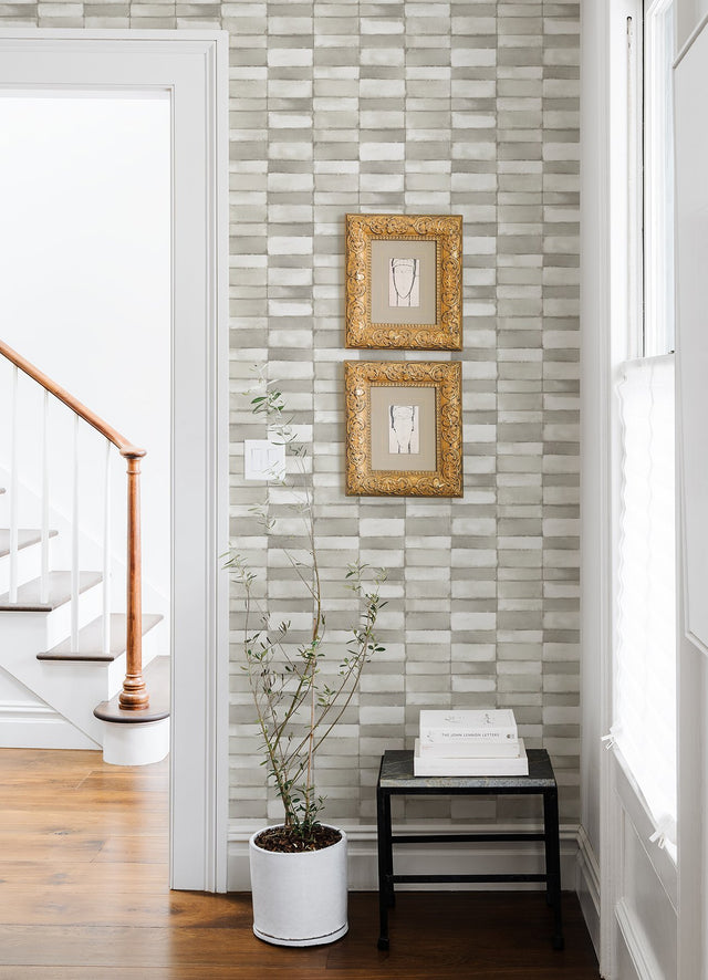 Braden Silver Tile Wallpaper with Metallic Modern Graphic Tile Pattern - A-Street Prints 4074-26645