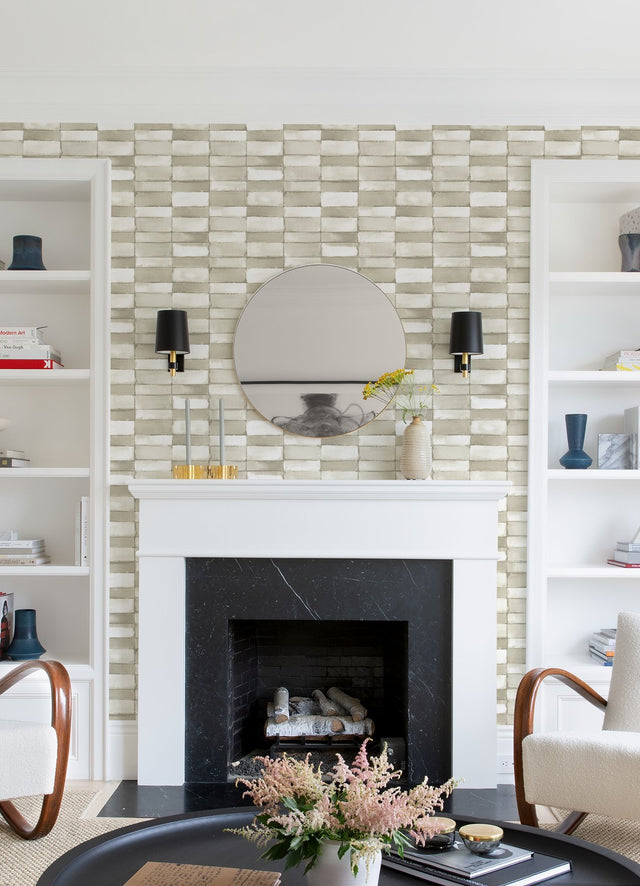 Braden Taupe Tile Wallpaper with Modern Graphic Tile Pattern - A-Street Prints 4074-26646