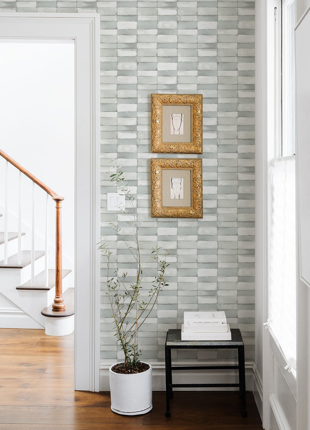 Braden Sage Tile Wallpaper with Metallic Effect, Modern Graphics Non Woven - A-Street Prints 4074-26647