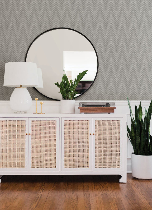 Glynn Grey Chevron Wallpaper with Faux Grasscloth Texture - A-Street Prints 4074-26650